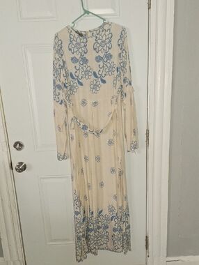 Cream and Blue Floral Maxi Dress